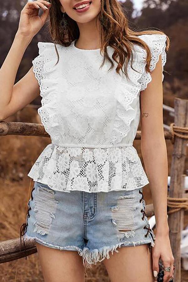 Sexy See-through Short Ruffled Lace Shirt