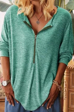 Zipper Solid Color Long Sleeve T-shirt