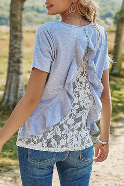 Loose Round Neck Lace Short-Sleeved T-shirt