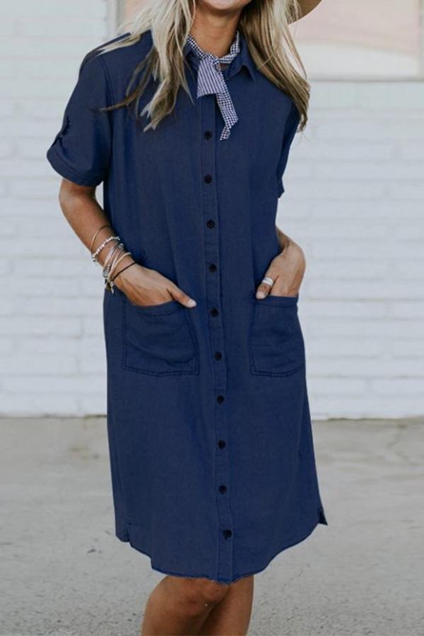 Casual Fashion Denim Pocket Denim Dress