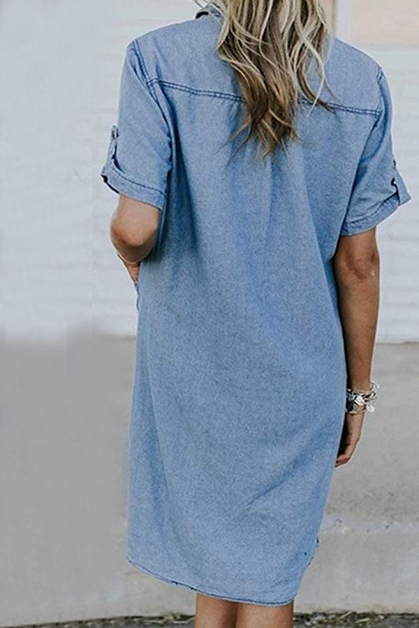 Casual Fashion Denim Pocket Denim Dress