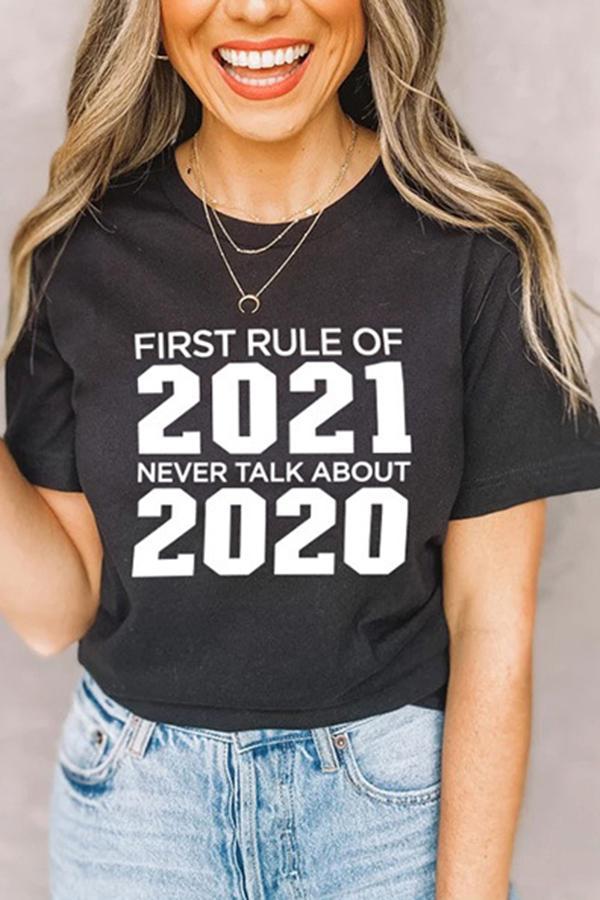 2021 Letter Print Retro Casual T-shirt