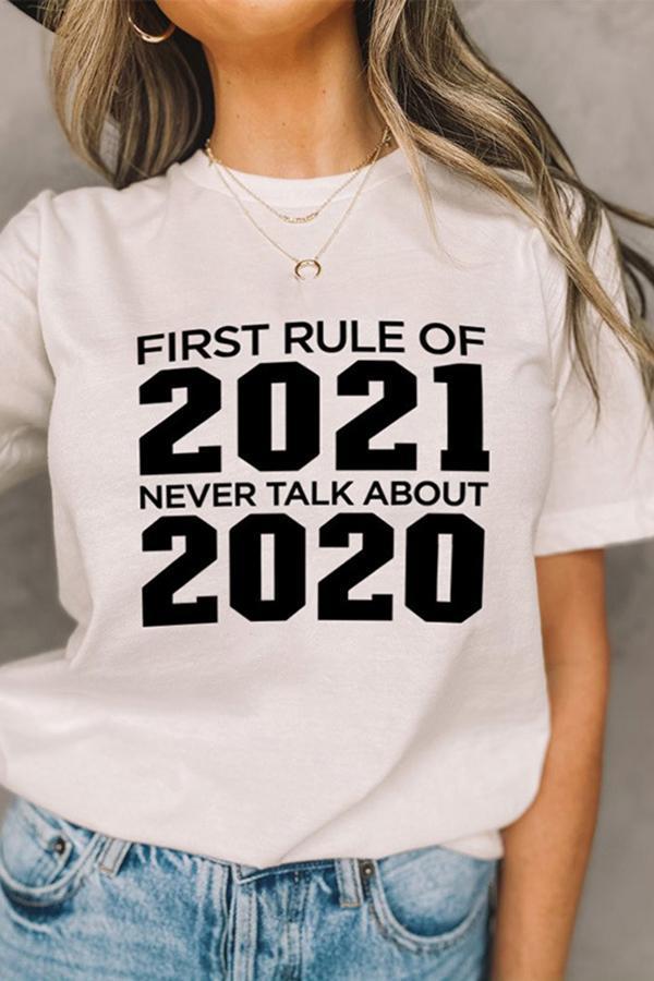 2021 Letter Print Retro Casual T-shirt