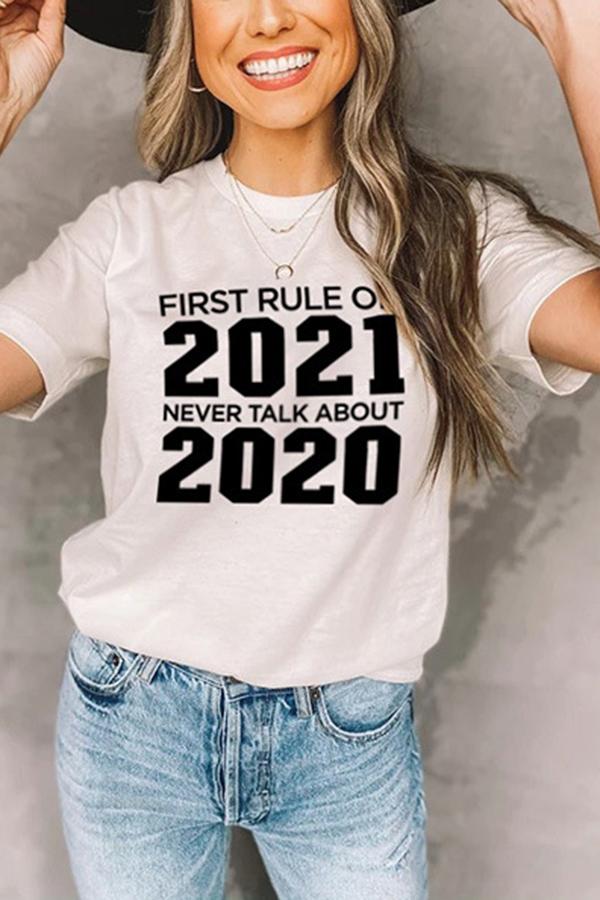 2021 Letter Print Retro Casual T-shirt