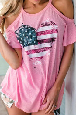 Love Flag Print Off-shoulder T-shirt