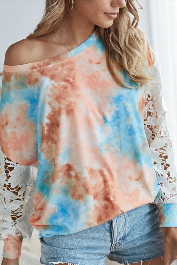 Fashion Tie-dye Lace Stitching Top