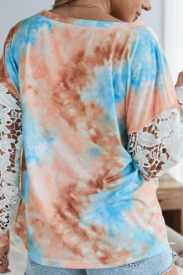 Fashion Tie-dye Lace Stitching Top