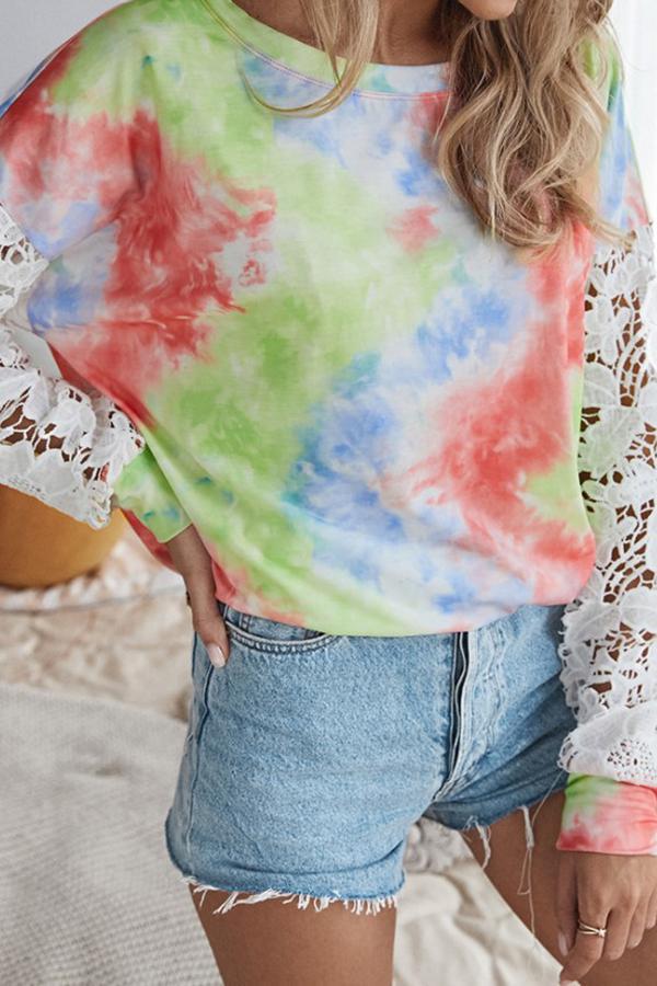 Fashion Tie-dye Lace Stitching Top