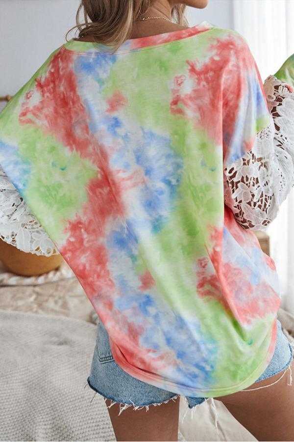 Fashion Tie-dye Lace Stitching Top