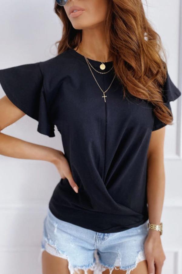 Simple Flying Sleeve Short Sleeve T-shirt