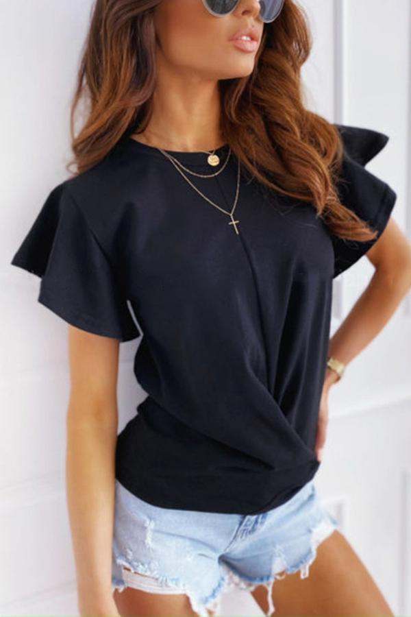 Simple Flying Sleeve Short Sleeve T-shirt