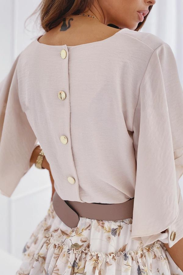 Loose Butterfly Sleeve Back Metal Button Top