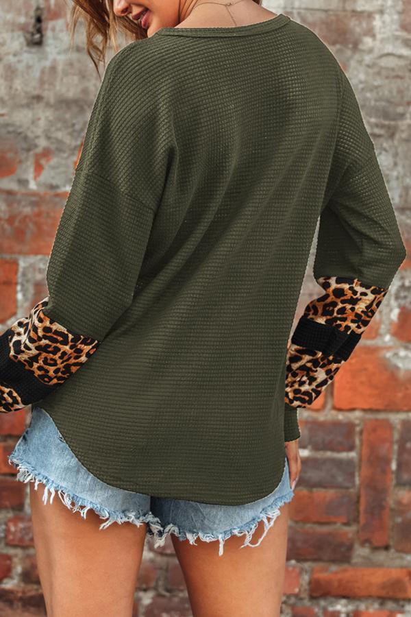 Leopard Print V-Neck Long Sleeve Casual Top