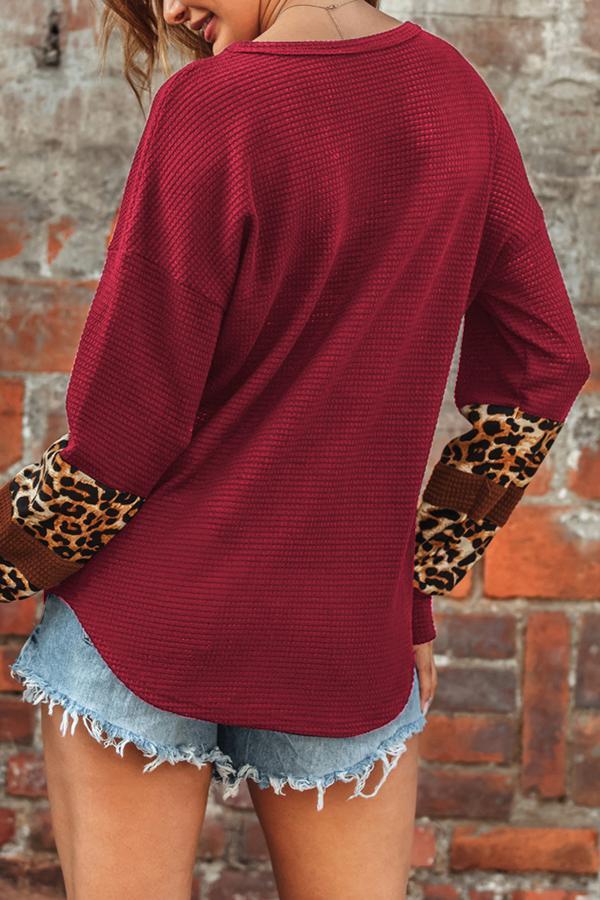 Leopard Print V-Neck Long Sleeve Casual Top