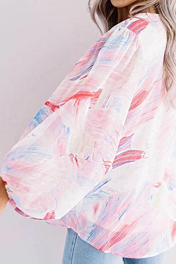 Long Sleeve V-neck Printed Chiffon Shirt