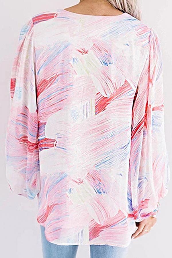 Long Sleeve V-neck Printed Chiffon Shirt