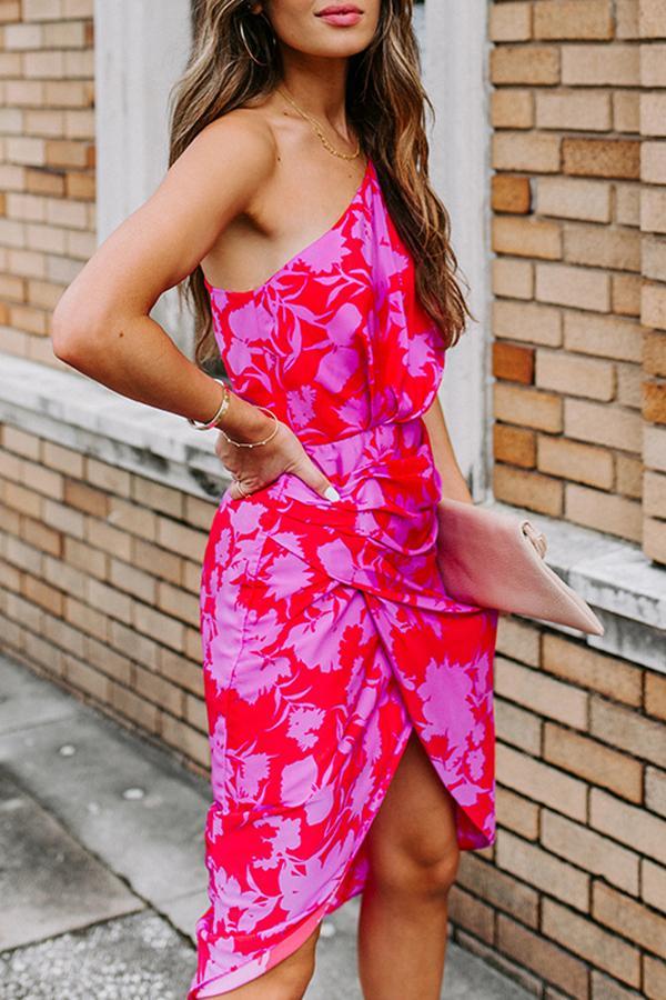 Sexy Slim Slanted Shoulder Print Dress