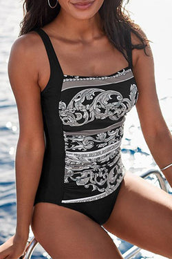 Conservative Wave Print Double Shoulder Bikini