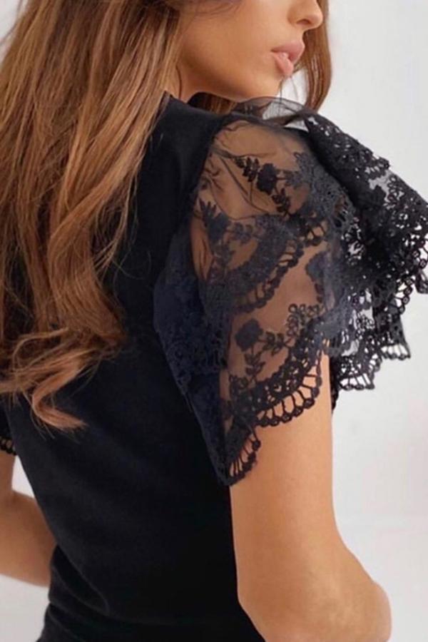 Sexy Round Neck Lace Short Sleeve Top