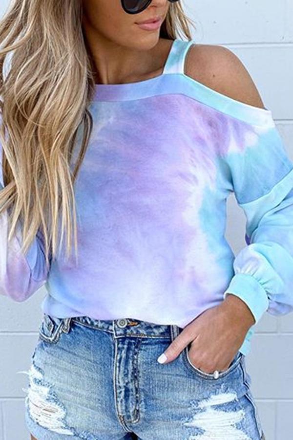 Off-shoulder Long-sleeved Colorful Sweater