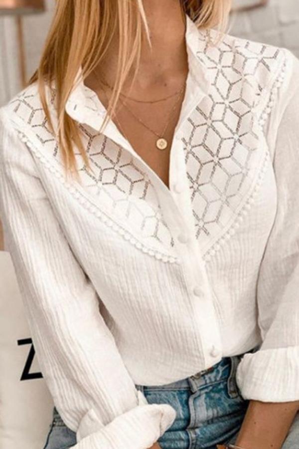 Lace Stitching Long-sleeved Irregular Shirt