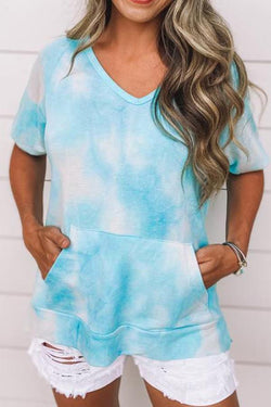 Casual Tie-dye Short Sleeve Pocket T-shirt