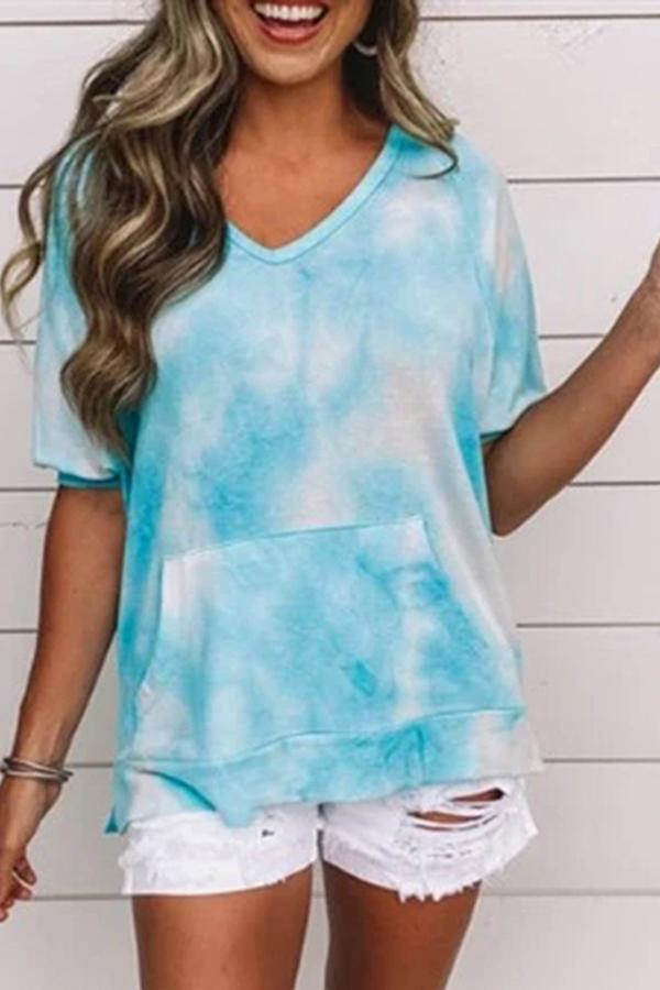 Casual Tie-dye Short Sleeve Pocket T-shirt