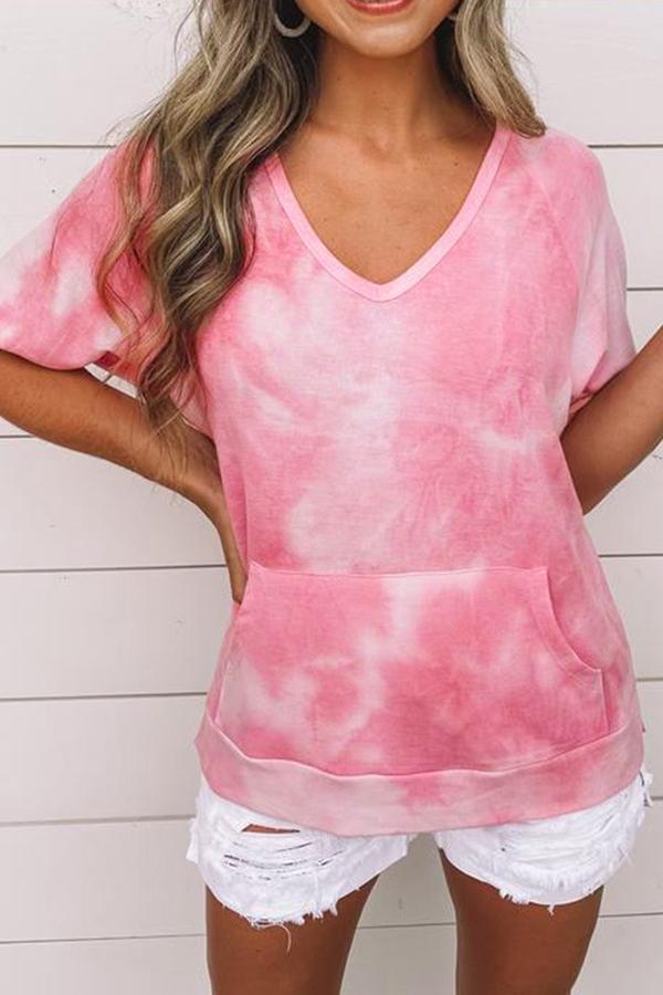 Casual Tie-dye Short Sleeve Pocket T-shirt