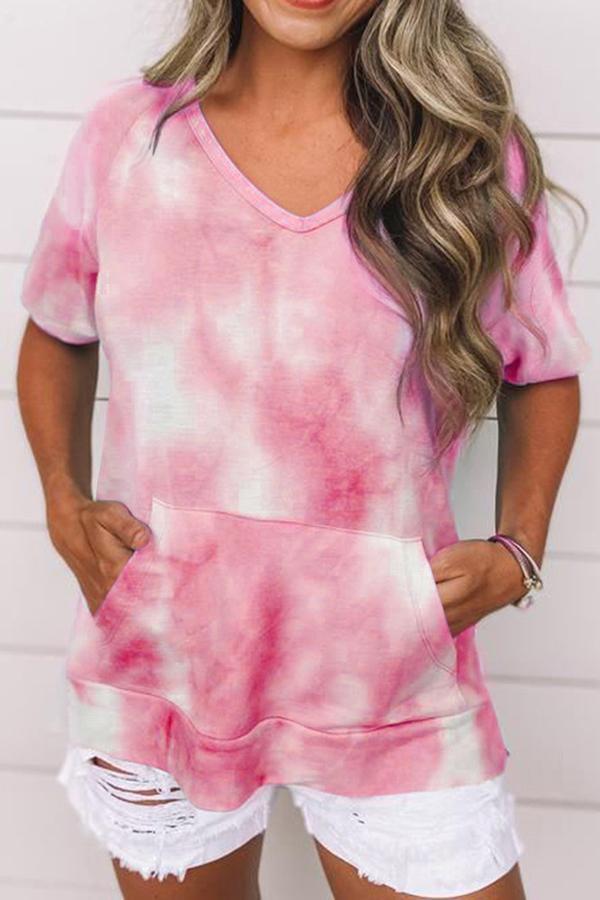 Casual Tie-dye Short Sleeve Pocket T-shirt