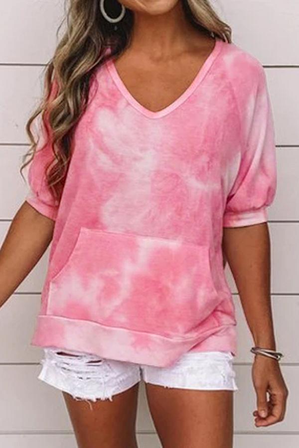 Casual Tie-dye Short Sleeve Pocket T-shirt