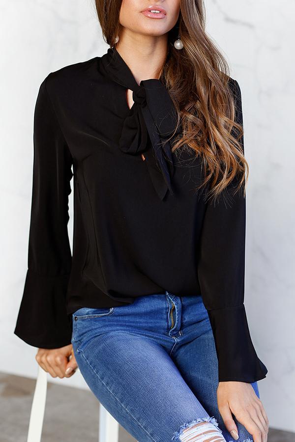 Casual Bow Tie Long Sleeve Chiffon Shirt