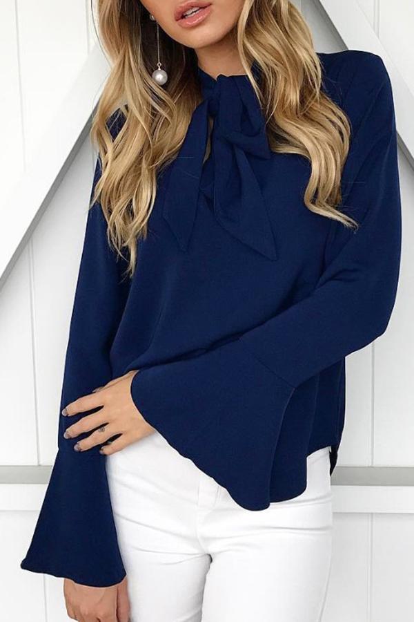 Casual Bow Tie Long Sleeve Chiffon Shirt