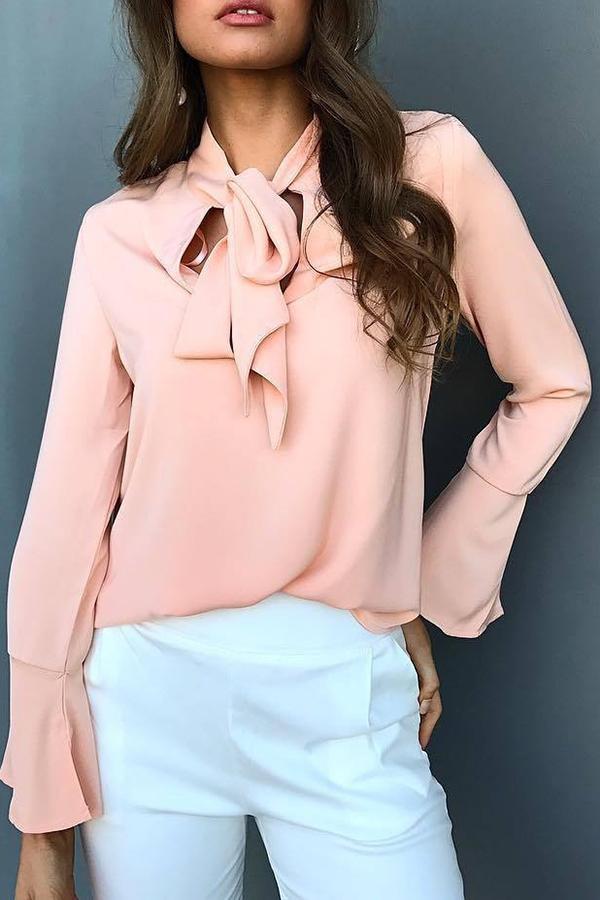 Casual Bow Tie Long Sleeve Chiffon Shirt