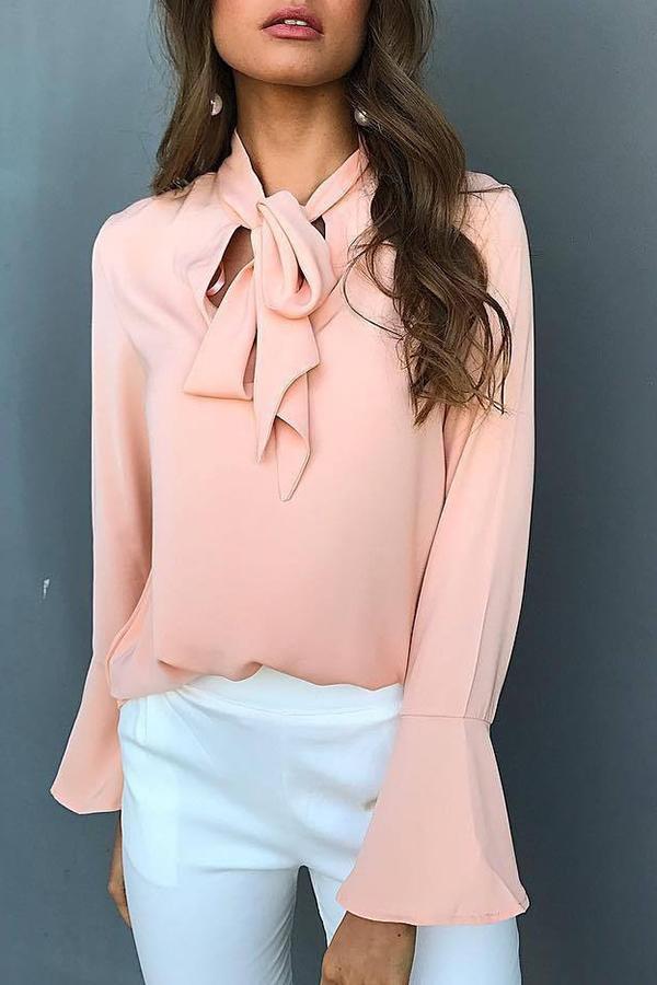 Casual Bow Tie Long Sleeve Chiffon Shirt