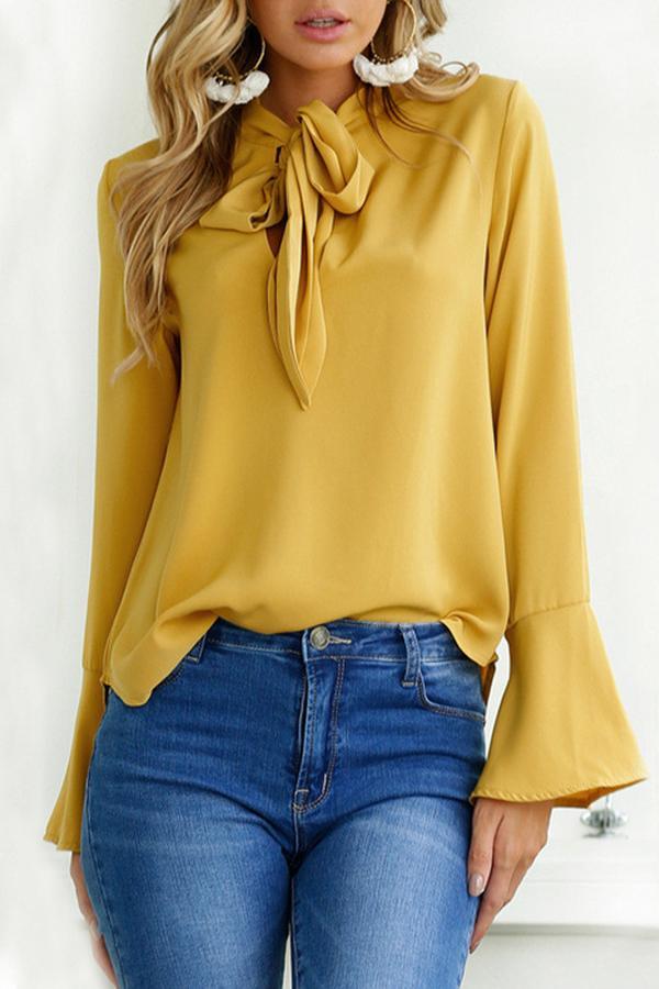 Casual Bow Tie Long Sleeve Chiffon Shirt