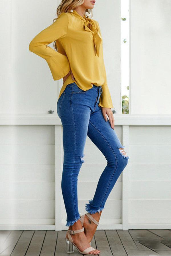 Casual Bow Tie Long Sleeve Chiffon Shirt