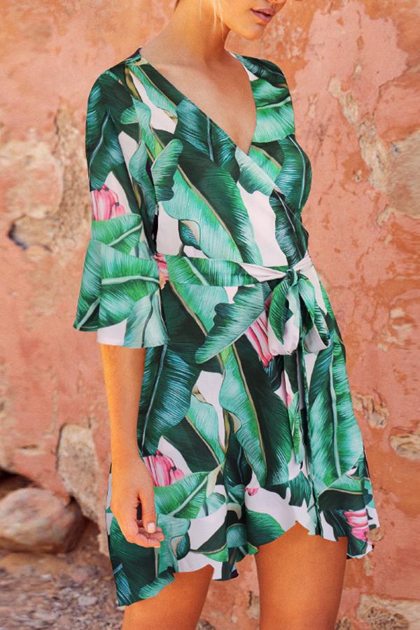 Smart Flower Print Lacing Dress