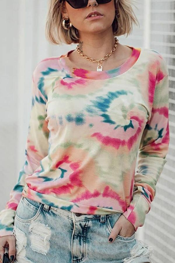 Round Neck Tie-dye Long Sleeve Top