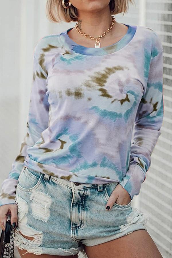 Round Neck Tie-dye Long Sleeve Top