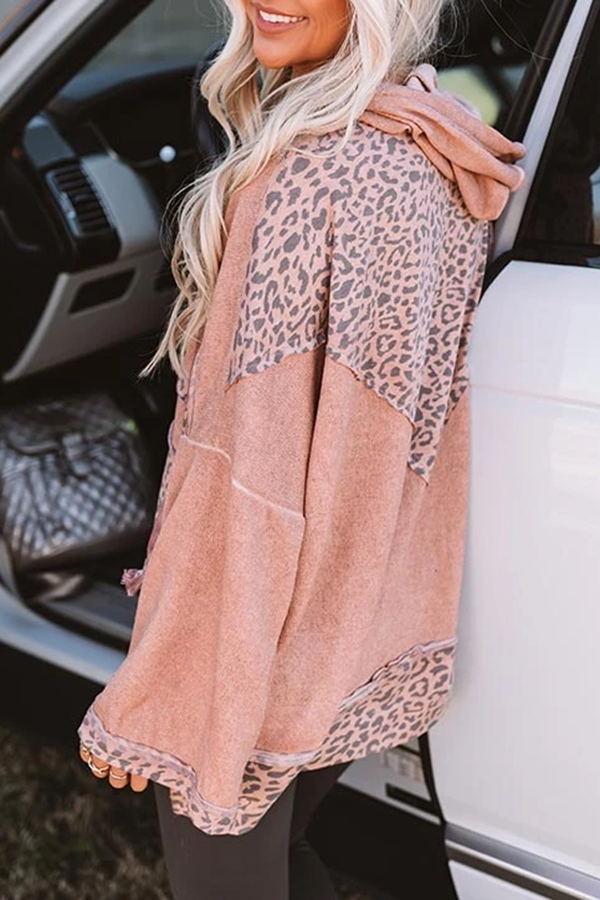 Vanguard Leopard Print Patchwork Loose Hoodie