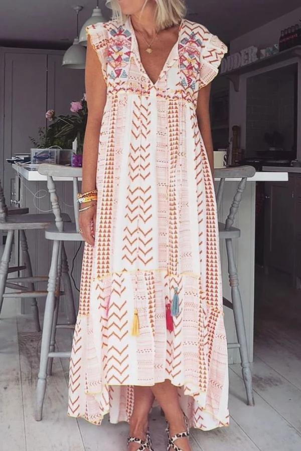 Smart Abstract Print V-neck Loose Dress