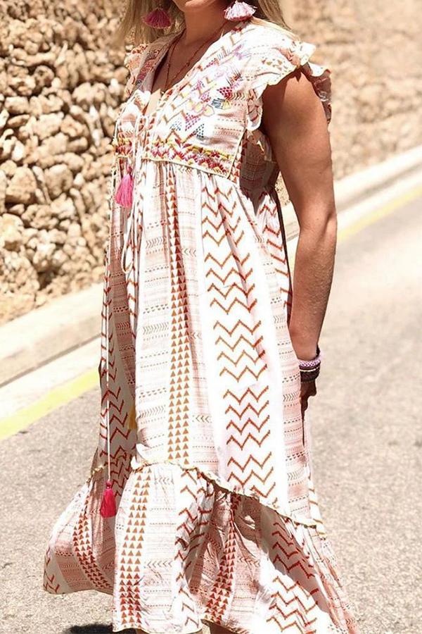 Smart Abstract Print V-neck Loose Dress