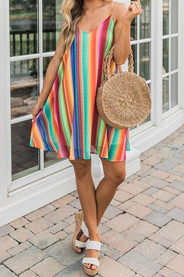 Bohemian Color Striped Chiffon Sling Short