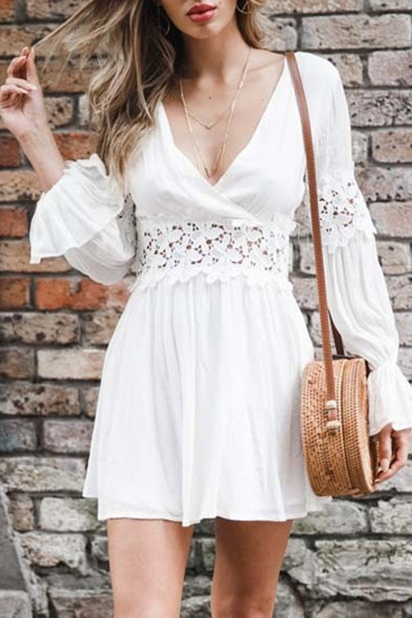 Lace Open Back V-neck Dress