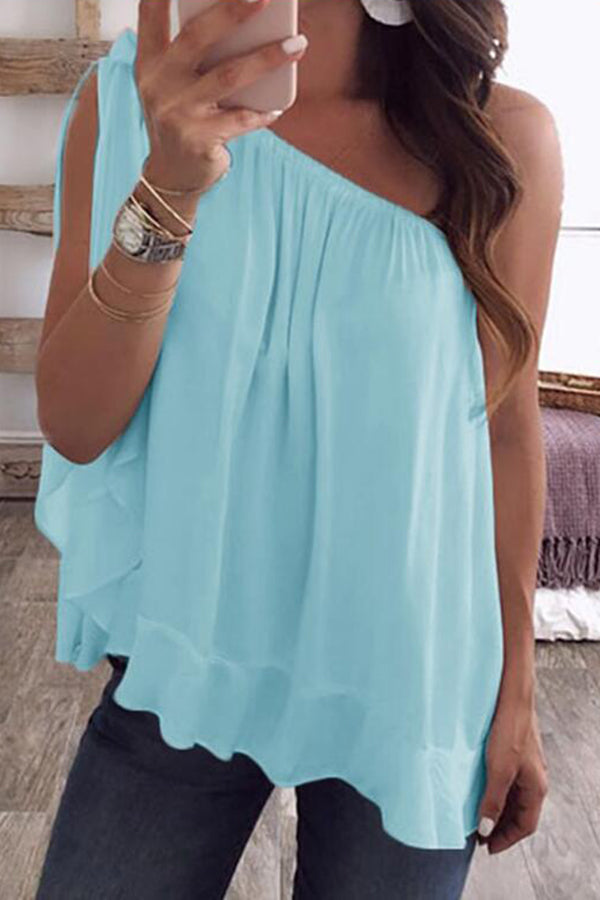 Slanted Shoulder Chiffon Top