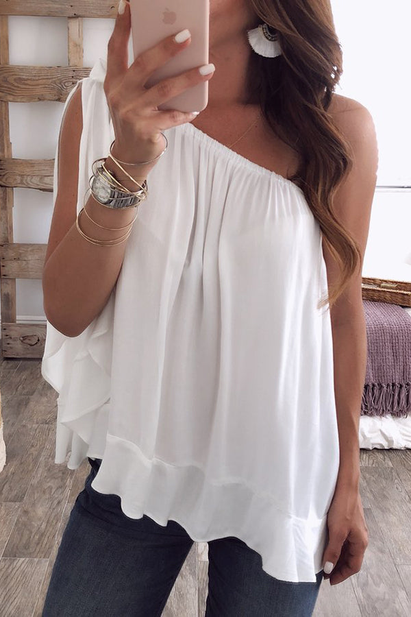 Slanted Shoulder Chiffon Top