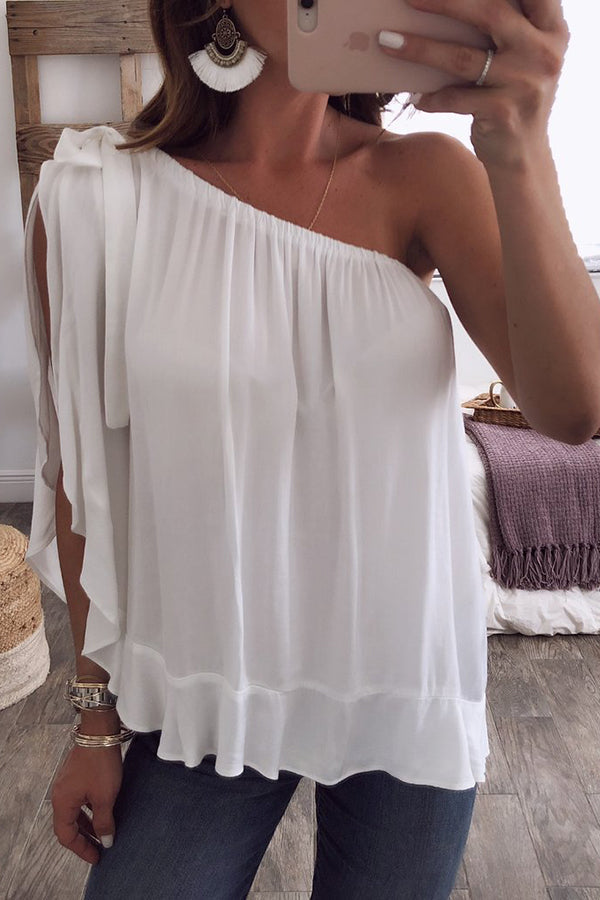 Slanted Shoulder Chiffon Top