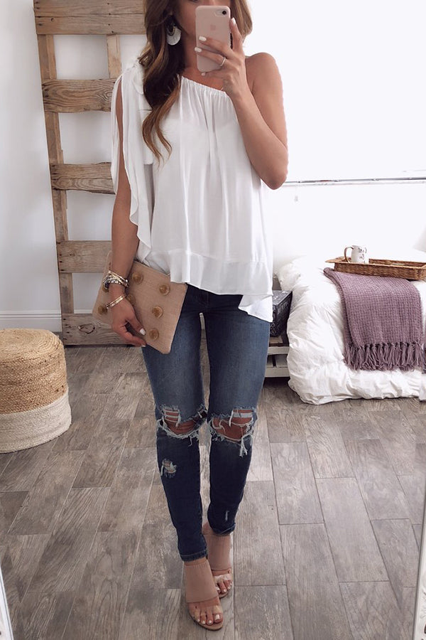 Slanted Shoulder Chiffon Top