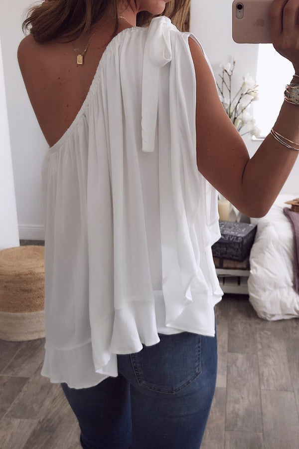 Slanted Shoulder Chiffon Top