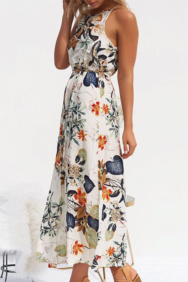 Long Beach Dress With Sling Print